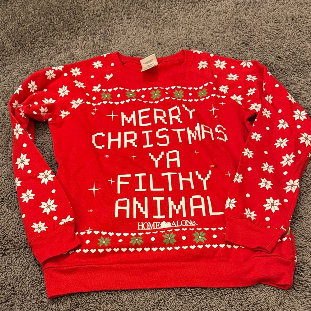 Red Christmas Sweater with White Snowflakes
